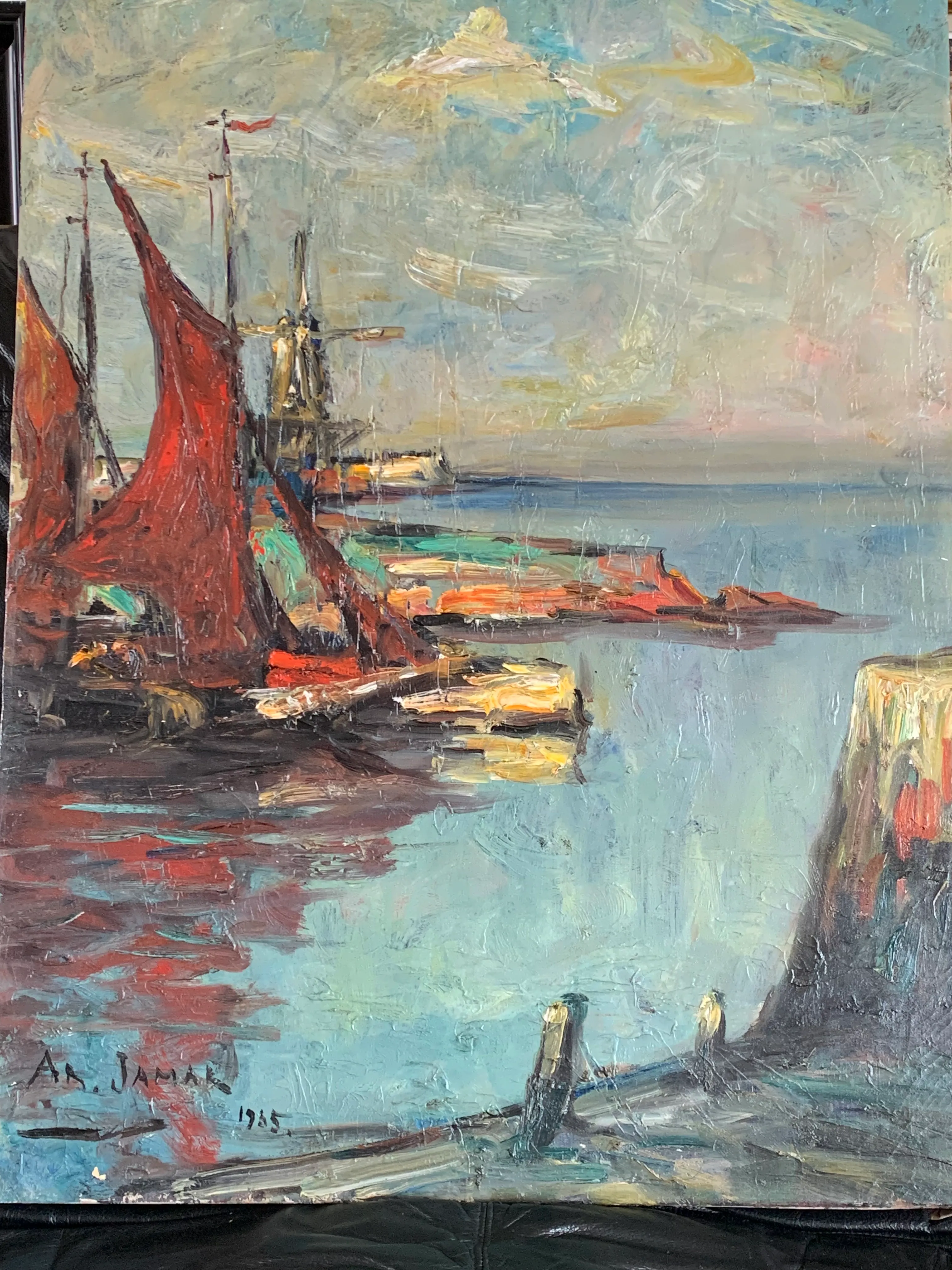 Armand JAMAR (1870-1946), "Marine", 1935, huile sur toile