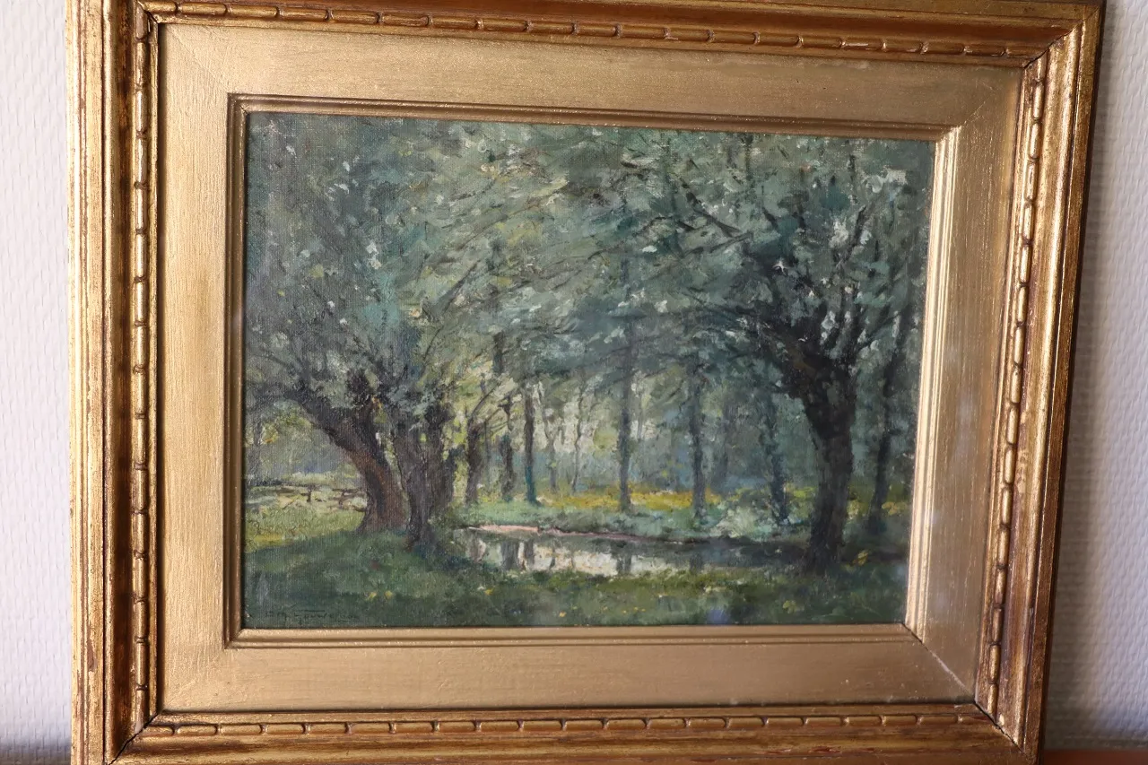 GOUWELOOS Charles (1867-1945), HST, "Les saules par temps gris ", 23 x 31 cm