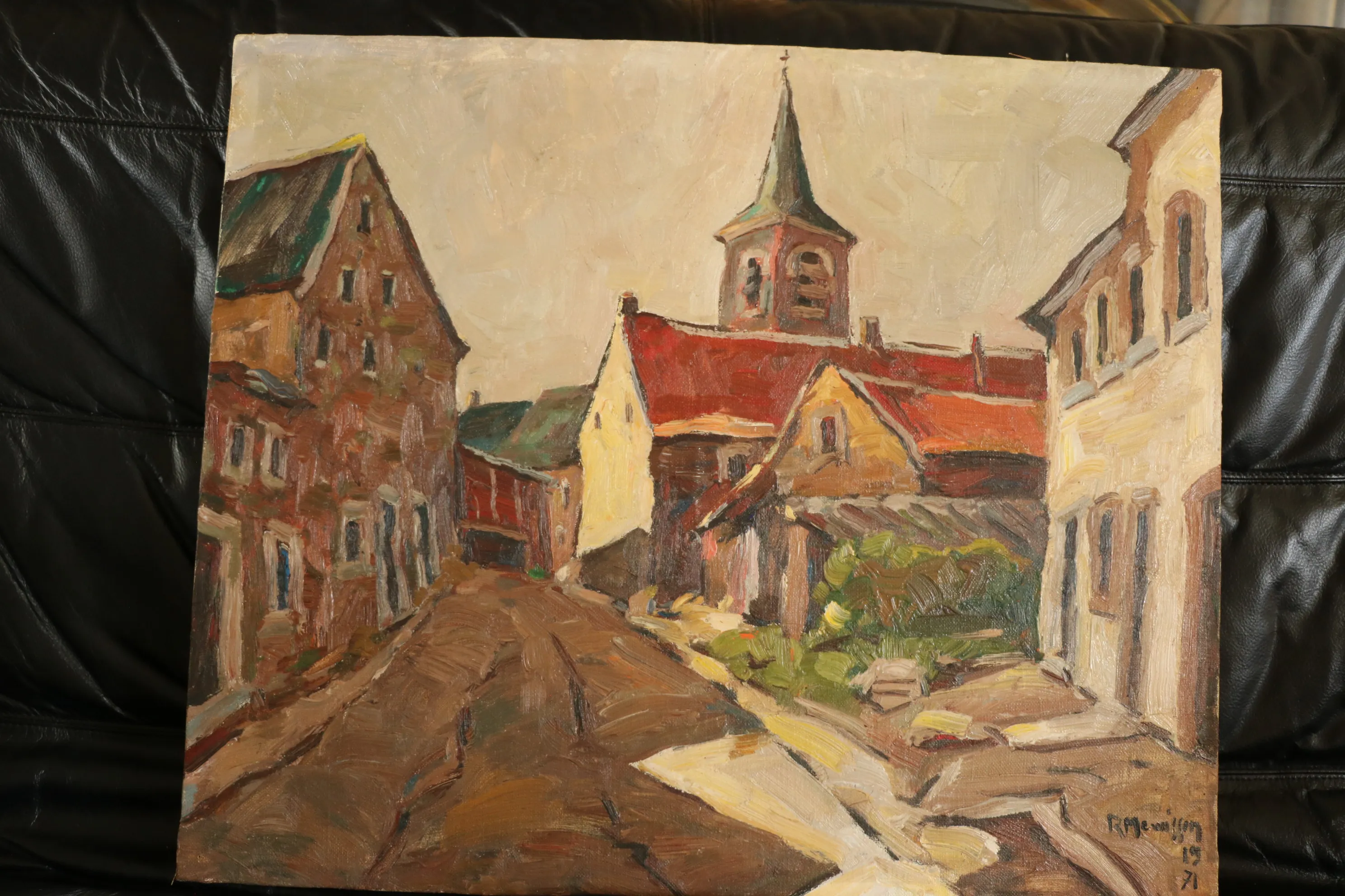 MEWISSEN René, "La grande cour à Deigné", 1971, 50 x60 cm