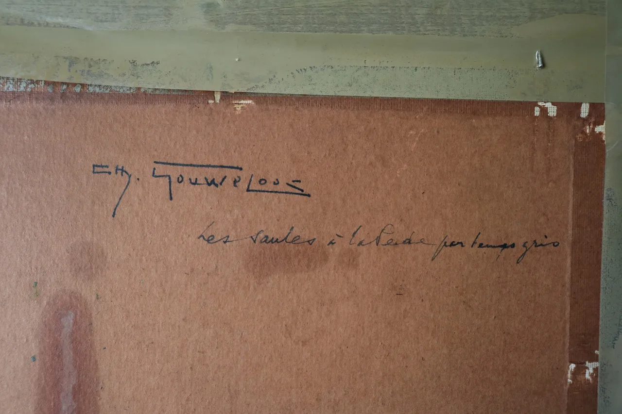GOUWELOOS Charles (1867-1945), HST,  "Les saules par temps gris ", 23 x 31 cm — photo 2